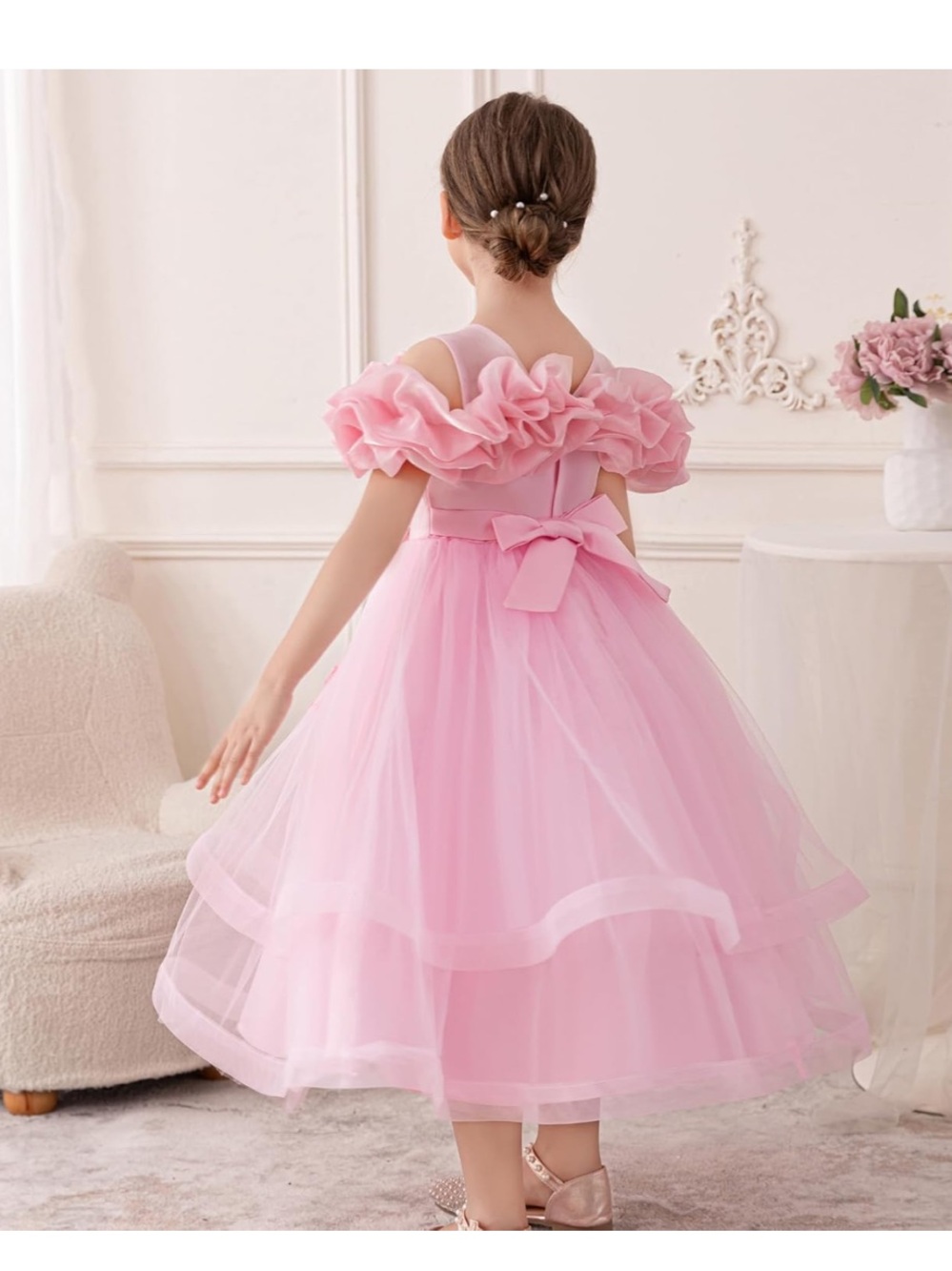 Pink Floral Ruffle Tulle Party Dress - Picture 7 of 7